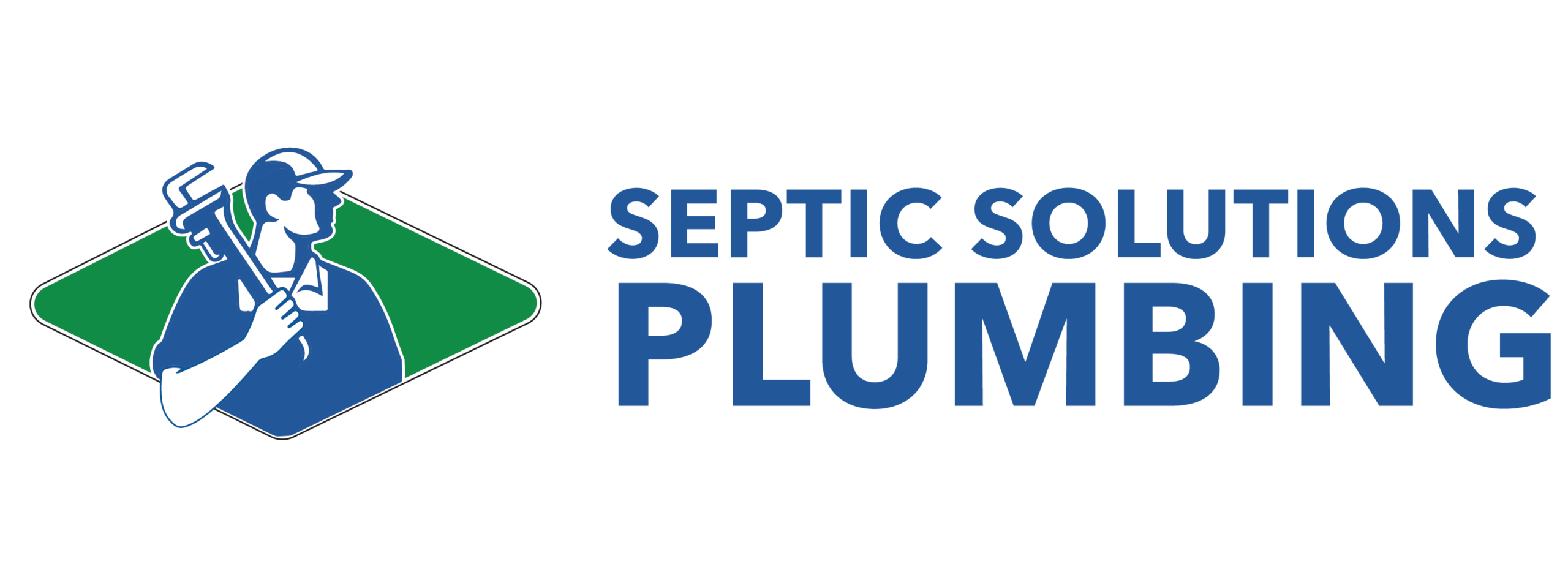 Logo showing a blue figure holding a wrench, with “Septic Solutions Plumbing” in bold blue letters.