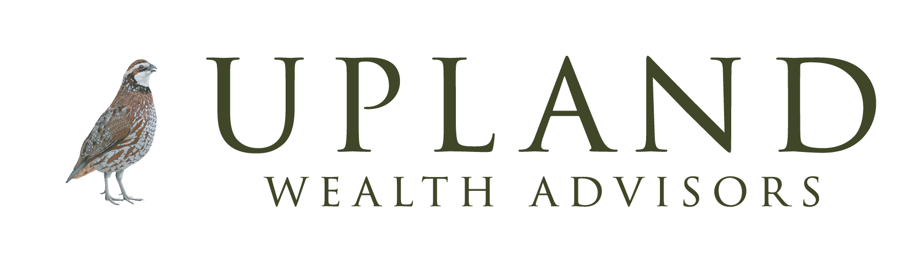 A quail stands to the left of green capitalized text reading UPLAND WEALTH ADVISORS on a white background.